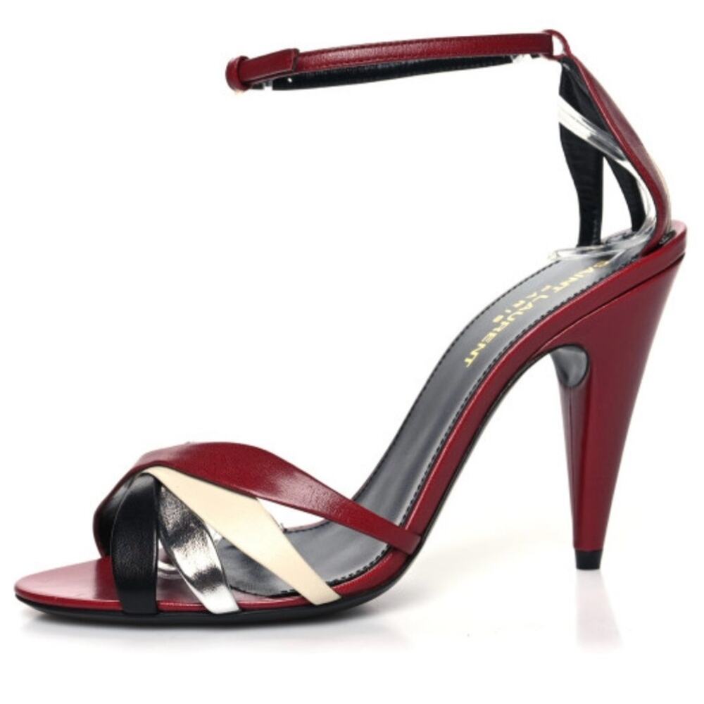 Saint Laurent Kristen 95 Calfskin Heels 36 Red Multicolor Italy Stiletto 6 New
